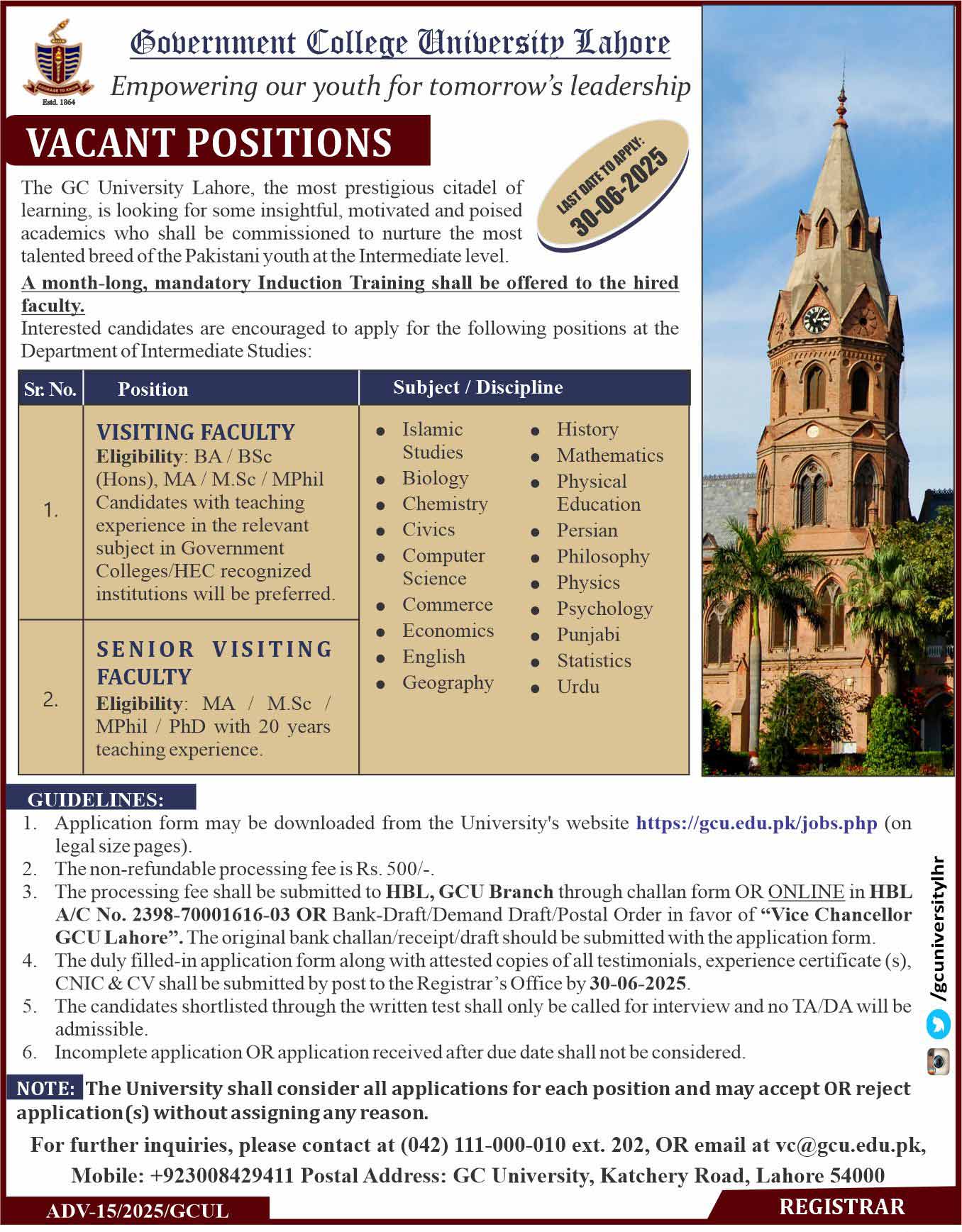 GC University Lahore Job Opportunities 2025 – Apply Online