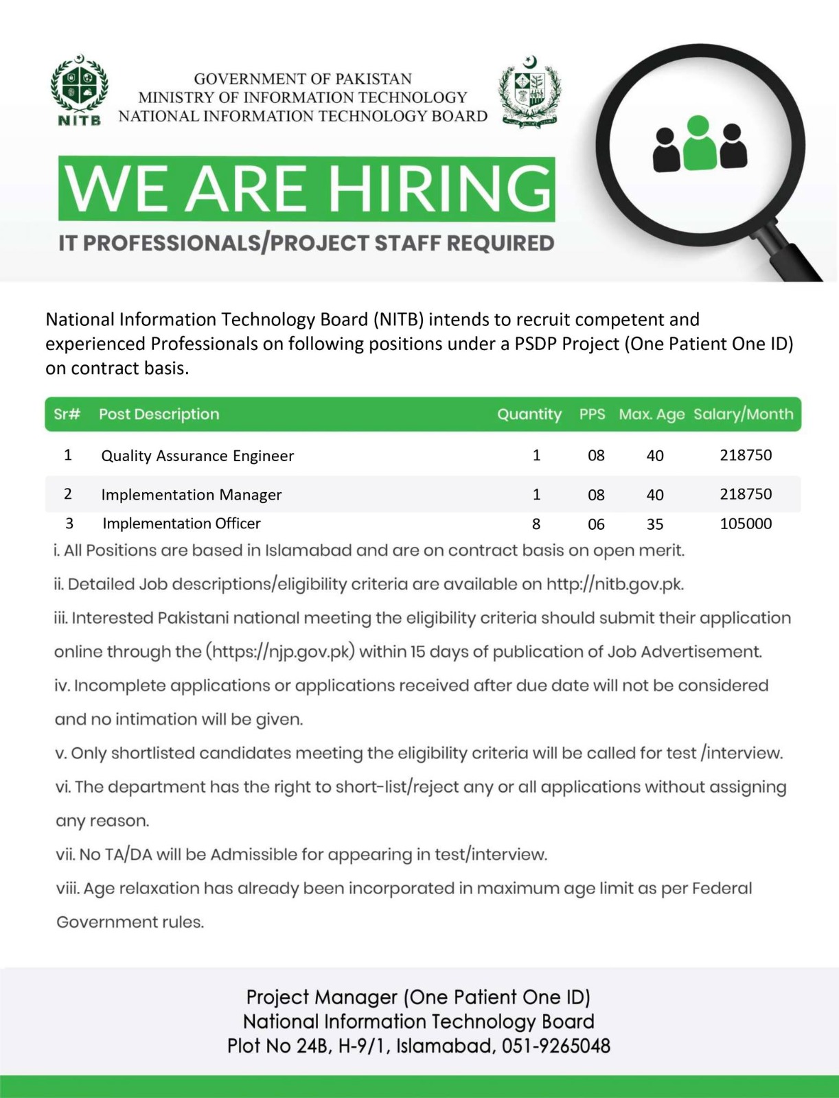 Ministry of Information Technology Jobs In Pakistan 2025